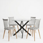 Dining Set with Aurora grey Chairs and Antoro Table glass with black metal Φ100x75cm Set 5pcs - Image 2