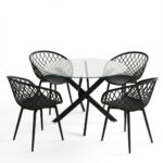 Dining Set with Ezra black Armchairs and Antoro Table glass with black metal Φ100x75cm Set 5pcs - Слика 2