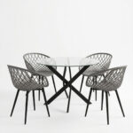 Dining Set with Ezra anthracite Armchairs and Antoro Table glass with black metal Φ100x75cm Set 5pcs - Image 2
