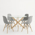 Dining Set with Julita grey Chairs and Antoro Table glass with metal in natural finish Φ100x75cm Set 5pcs - Image 2