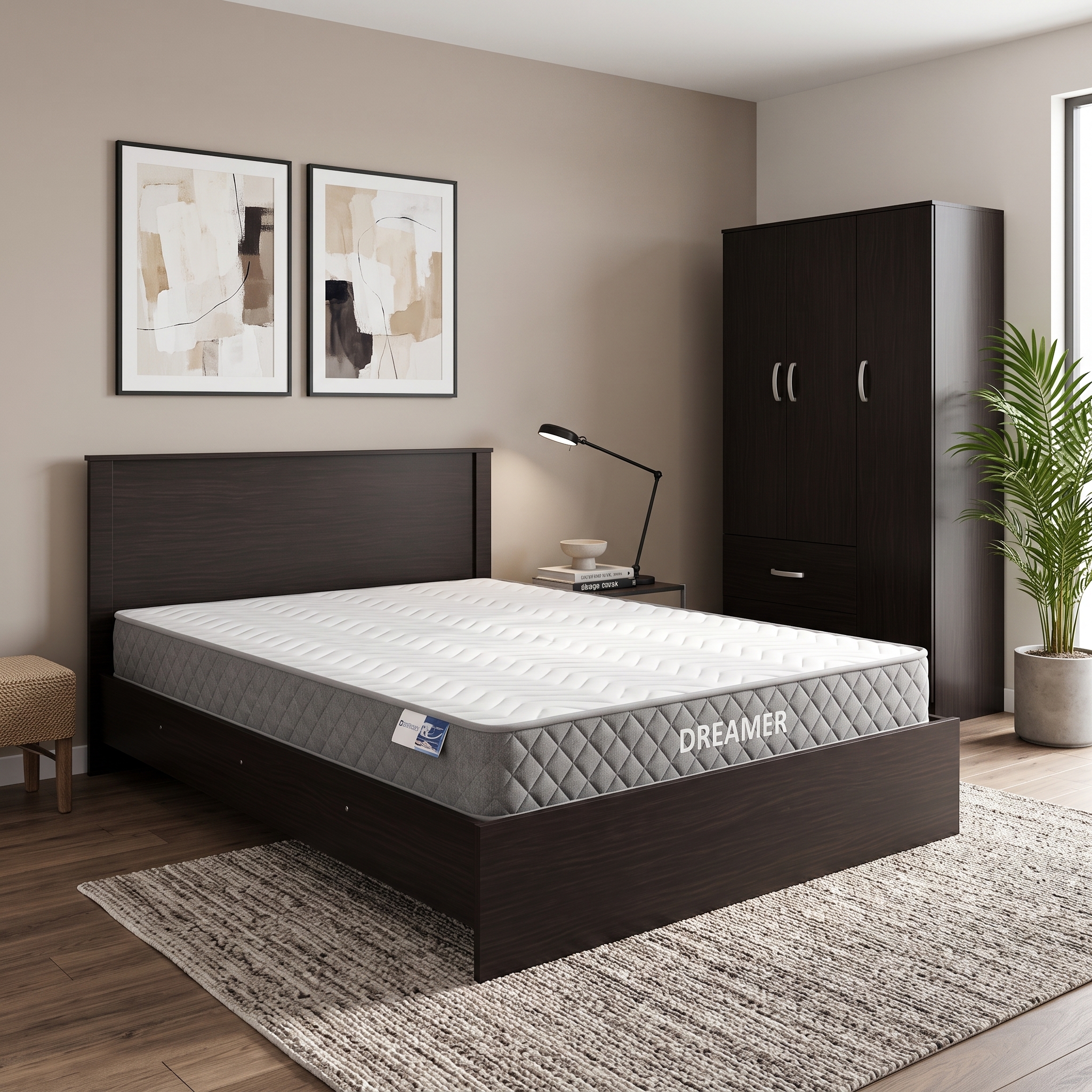 200-002088 Athos Wenge Bedroom Set with 3 Door Wardrobe and Dreamer Mattress 140x200cm 3 Piece Set - Слика 1