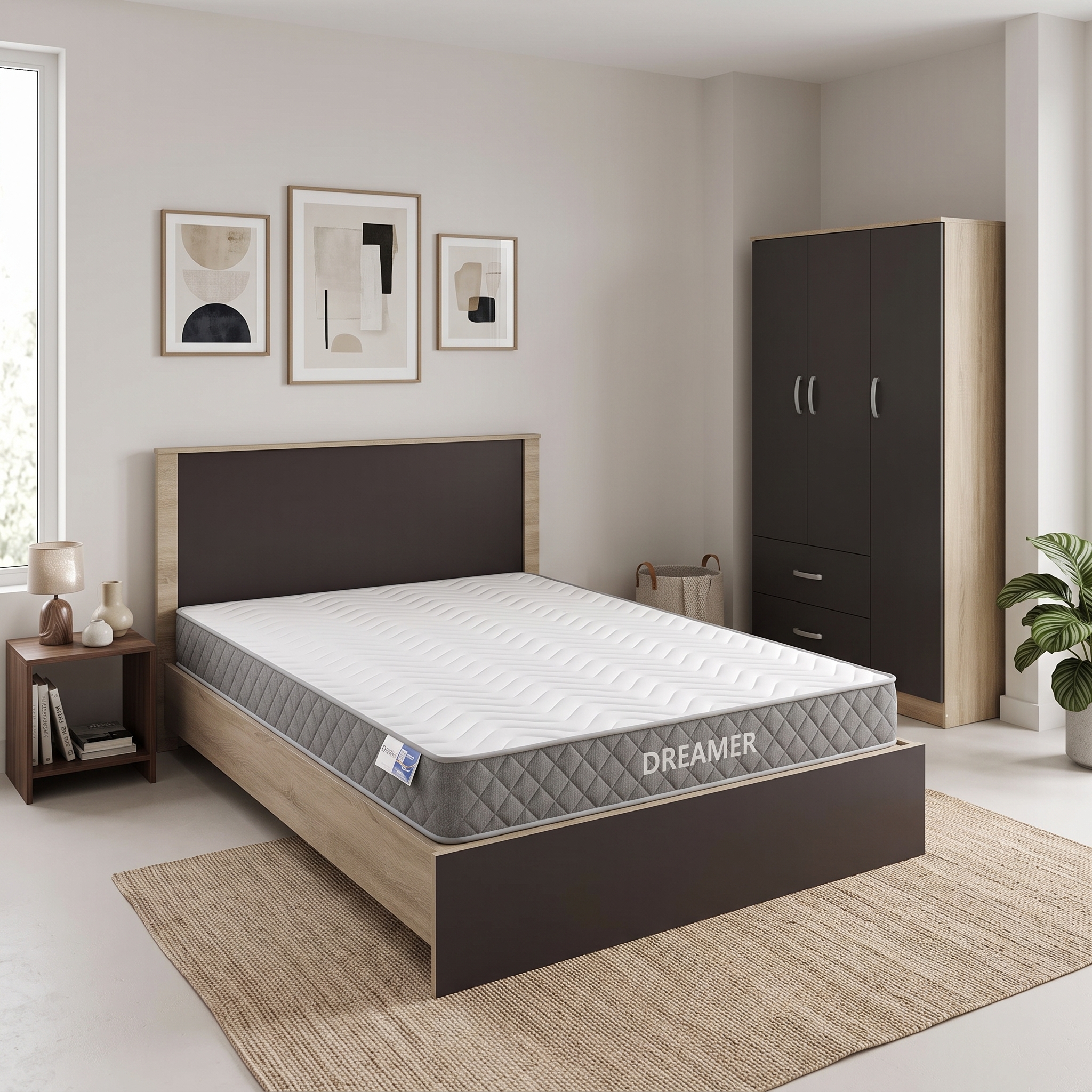 200-002094 Athos Sonoma-Anthracite Bedroom Set with 3 Door Wardrobe and Dreamer Mattress 140x200cm 3 Piece Set - Image 1