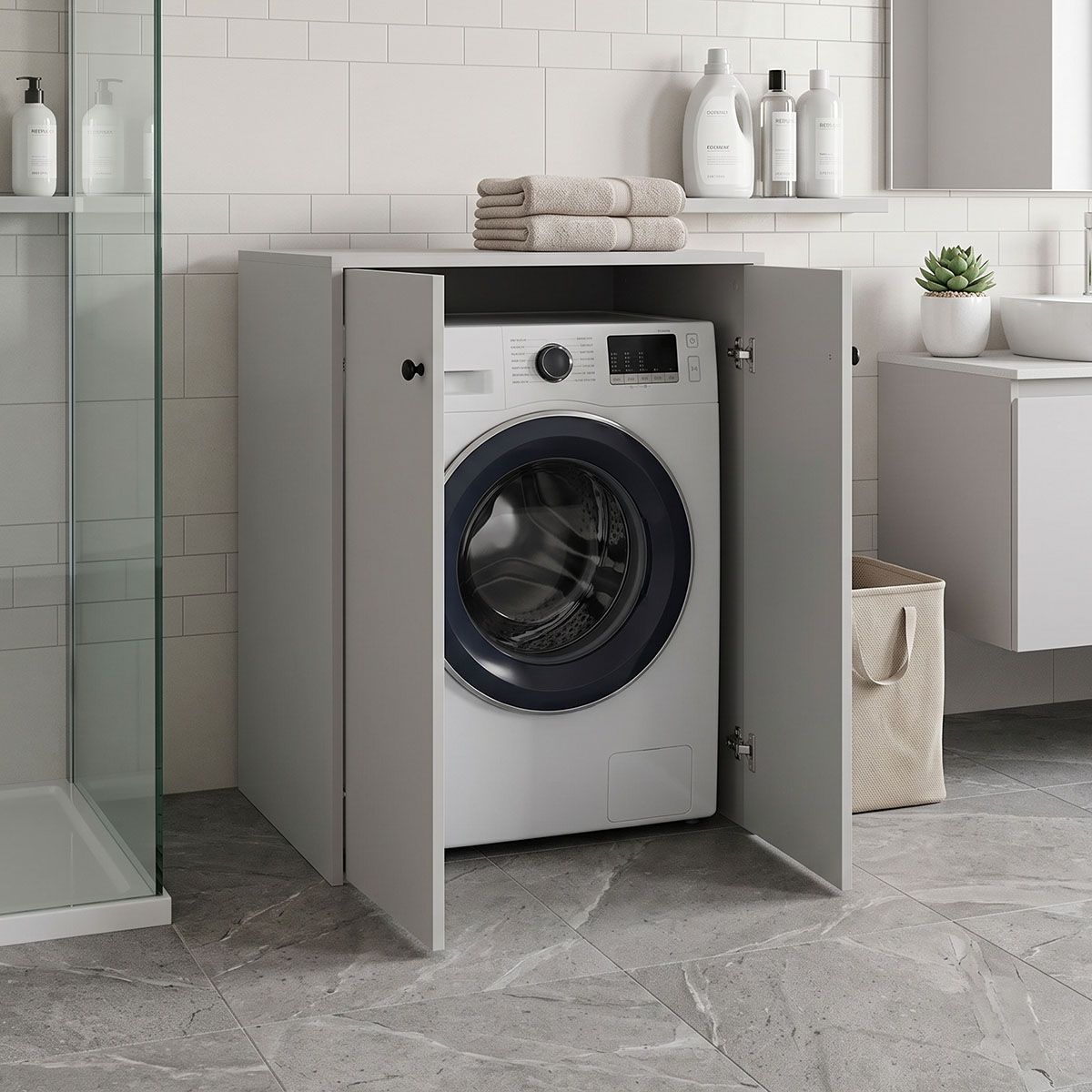 230-000299 Laundry cabinet Bathy white 70x66x90cm - Слика 1