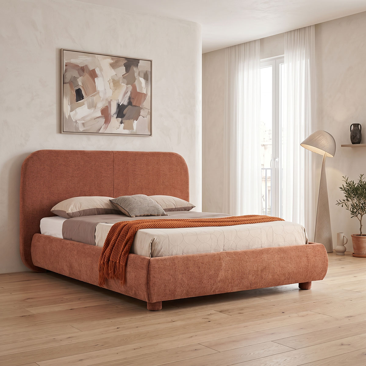 279-000023 Bed Salena terracotta fabric 160x200cm - Слика 1