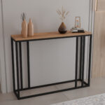 Cansbia console table oak with black metal 100x25x75cm