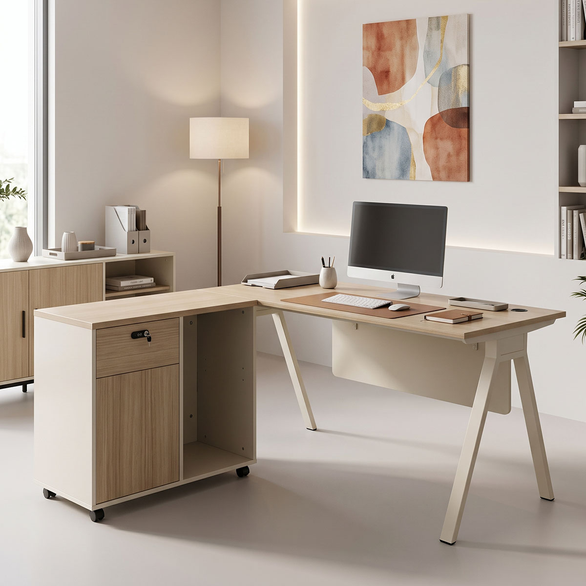 367-000026 Professional reversible work desk Stark corner in oak-beige shade 140x70x75 cm - Image 1