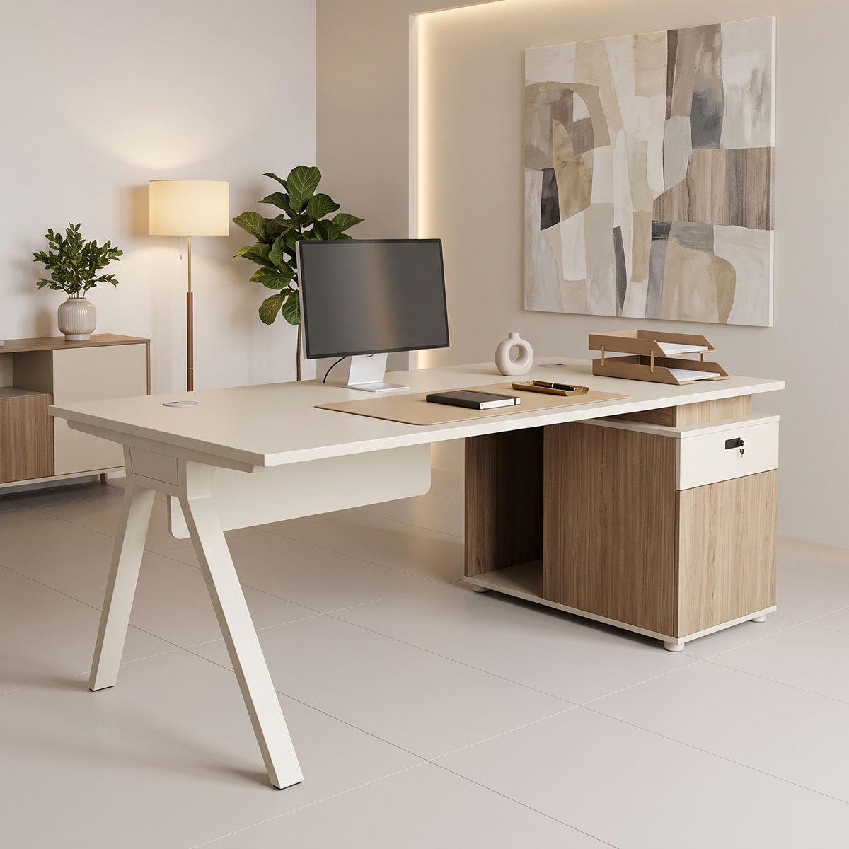 367-000028 Professional work desk Stark reversible in oak-beige shade 150x70x75cm - Image 1