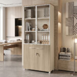 Office wardrobe with glass doors Stark in oak-beige shade 80x40x200cm