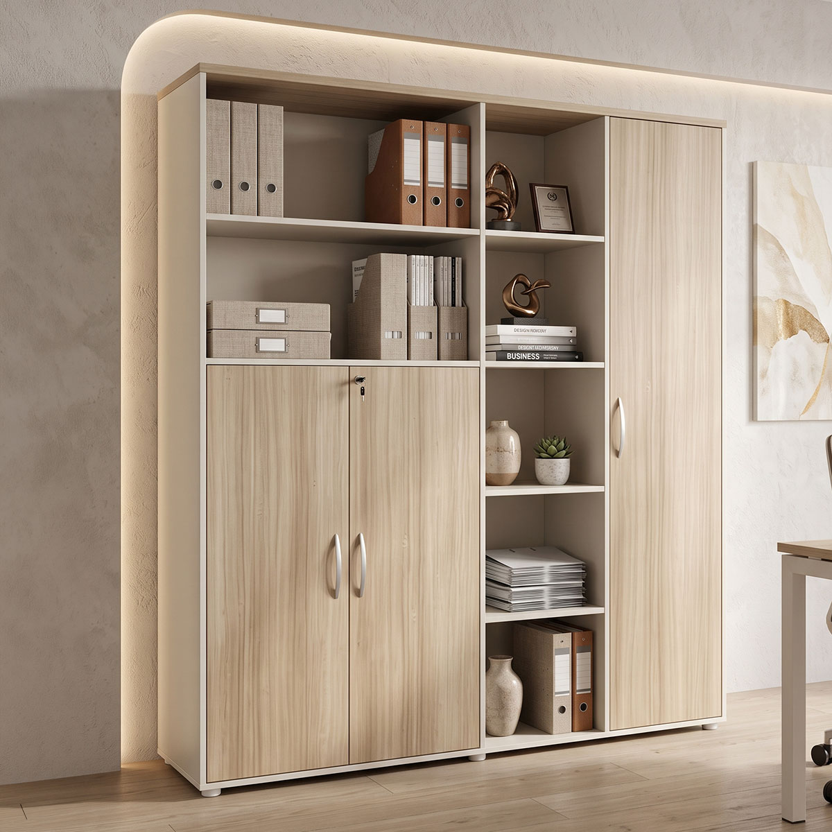367-000033 Office bookcase Stark in oak-beige shade 160x40x200cm - Слика 1