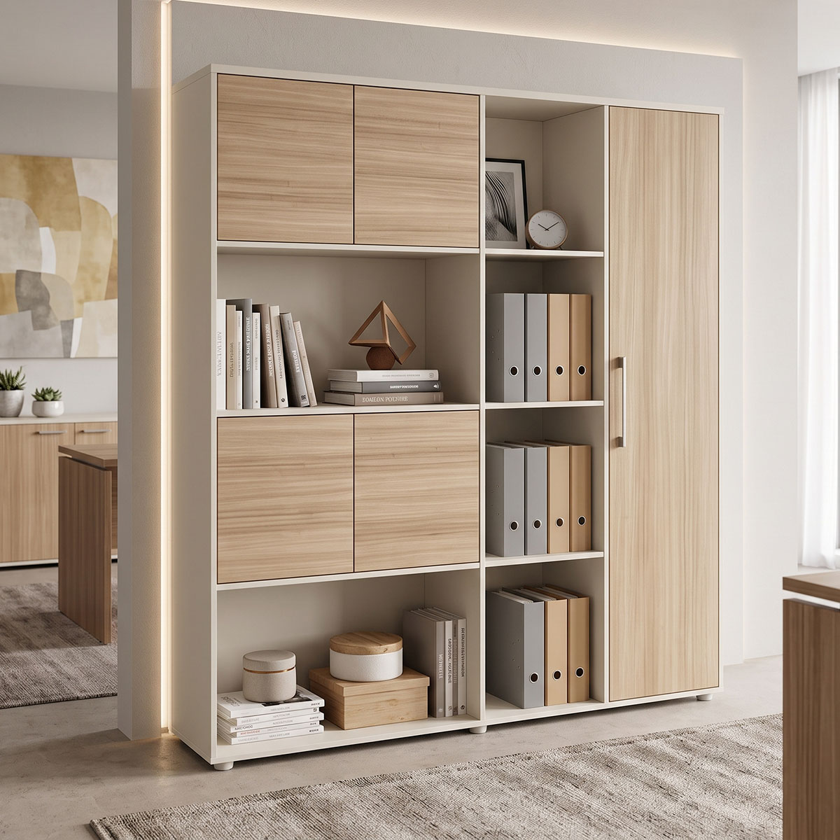 367-000037 Office bookcase Stark oak beige 160x40x200cm - Слика 1