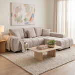 Left corner sofa Londe grey beige fabric 273x211x92cm