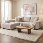 Right corner sofa Londe grey beige fabric 273x211x92cm