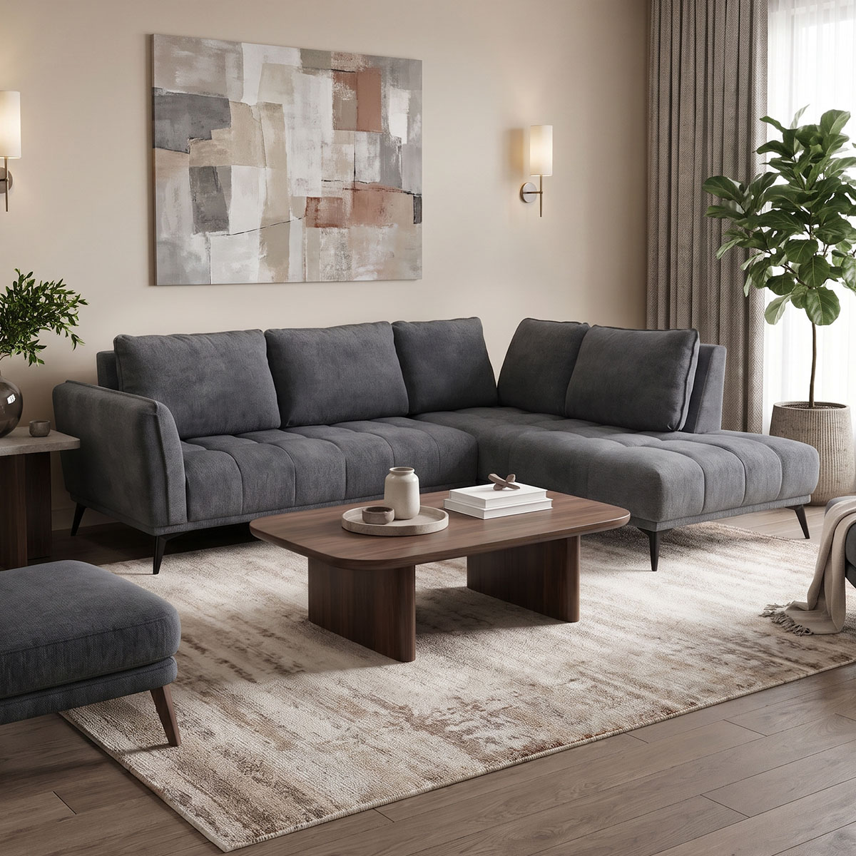 371-000043 Left corner sofa Belanza anthracite fabric 265x213x90cm - Слика 1