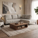 Left corner sofa Belanza grey beige fabric 265x213x90cm