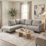 Right corner sofa Belanza grey beige fabric 265x213x90cm