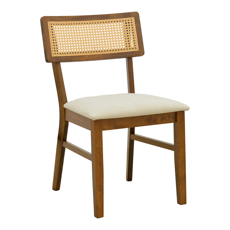381-000023 Chair Raffles walnut rubberwood with pe rattan and ecru fabric 47x48x83.5cm - Слика 1
