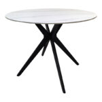 Orbital table white matte marble sintered stone-black metal D100x76cm