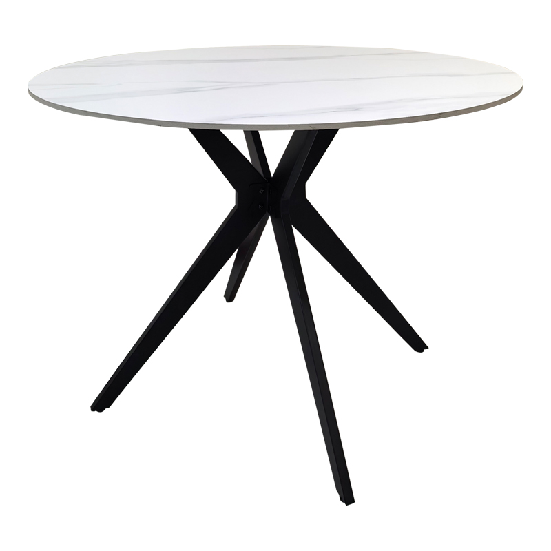 390-000034 Orbital table white matte marble sintered stone-black metal D100x76cm - Image 1