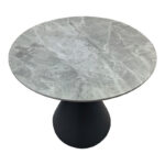 Table Flenada sintered stone in grey marble look with black metal base D80x76cm - Image 2