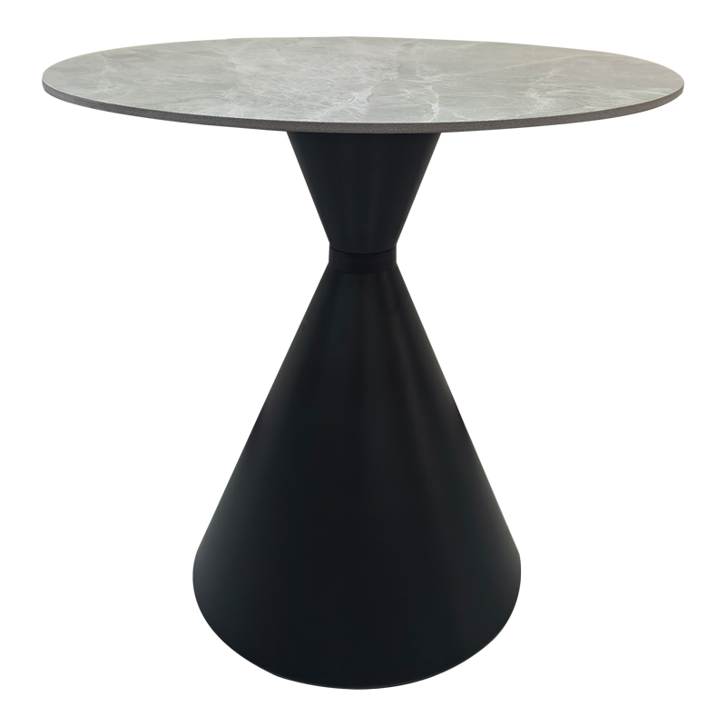 390-000035 Table Flenada sintered stone in grey marble look with black metal base D80x76cm - Image 1