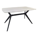 Table Ezali sintered stone white matte marble look with black metal leg 140x80x75cm