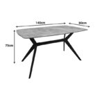 Table Ezali sintered stone grey marble look with black metal leg 140x80x75cm - Image 6
