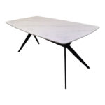 Table Ezali sintered stone white matte marble look with black metal leg 180x90x75cm - Image 2