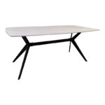 Table Ezali sintered stone white matte marble look with black metal leg 180x90x75cm