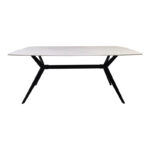 Table Ezali sintered stone white matte marble look with black metal leg 180x90x75cm - Image 3