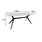 Table Ezali sintered stone white matte marble look with black metal leg 180x90x75cm - Image 6
