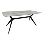 Table Ezali sintered stone grey marble look with black metal leg 180x90x75cm