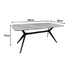 Table Ezali sintered stone grey marble look with black metal leg 180x90x75cm - Image 5