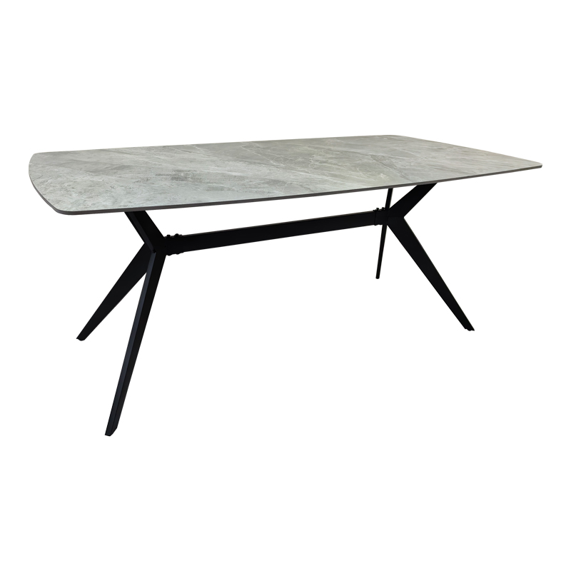 390-000039 Table Ezali sintered stone grey marble look with black metal leg 180x90x75cm - Image 1