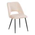 Chair Nelda beige velvet fabric with metal black color leg 44x58x82cm