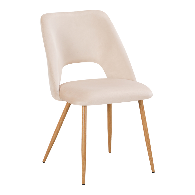 428-000016 Chair Nelda beige velvet fabric with metal natural color leg 44x58x82cm - Image 1
