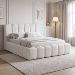 Double bed Narnia with storage space cream boucle 160x200cm
