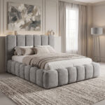 Double bed Narnia with storage space grey fabric 160x200cm
