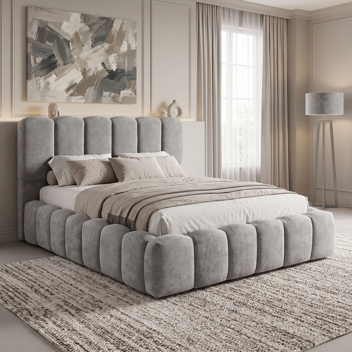 429-000002 Double bed Narnia with storage space grey fabric 160x200cm - Слика 1