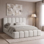 Double bed Narnia with storage space ecru fabric 160x200cm