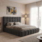 Double bed Pernant with storage space anthracite boucle fabric 160x200cm