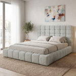 Double bed Pernant with storage space light grey boucle fabric 160x200cm
