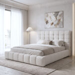 Double bed Pernant with storage space ecru boucle fabric 160x200cm