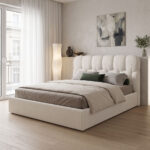 Double bed Sectra with storage space cream boucle fabric 160x200cm