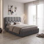 Double bed Sectra with storage space grey boucle fabric 160x200cm
