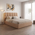 Double bed Sectra with storage space terracotta boucle fabric 160x200cm