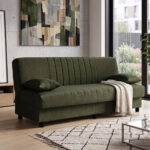 Three seater sofabed Romina with storege space olive green fabric 180x75x85cm