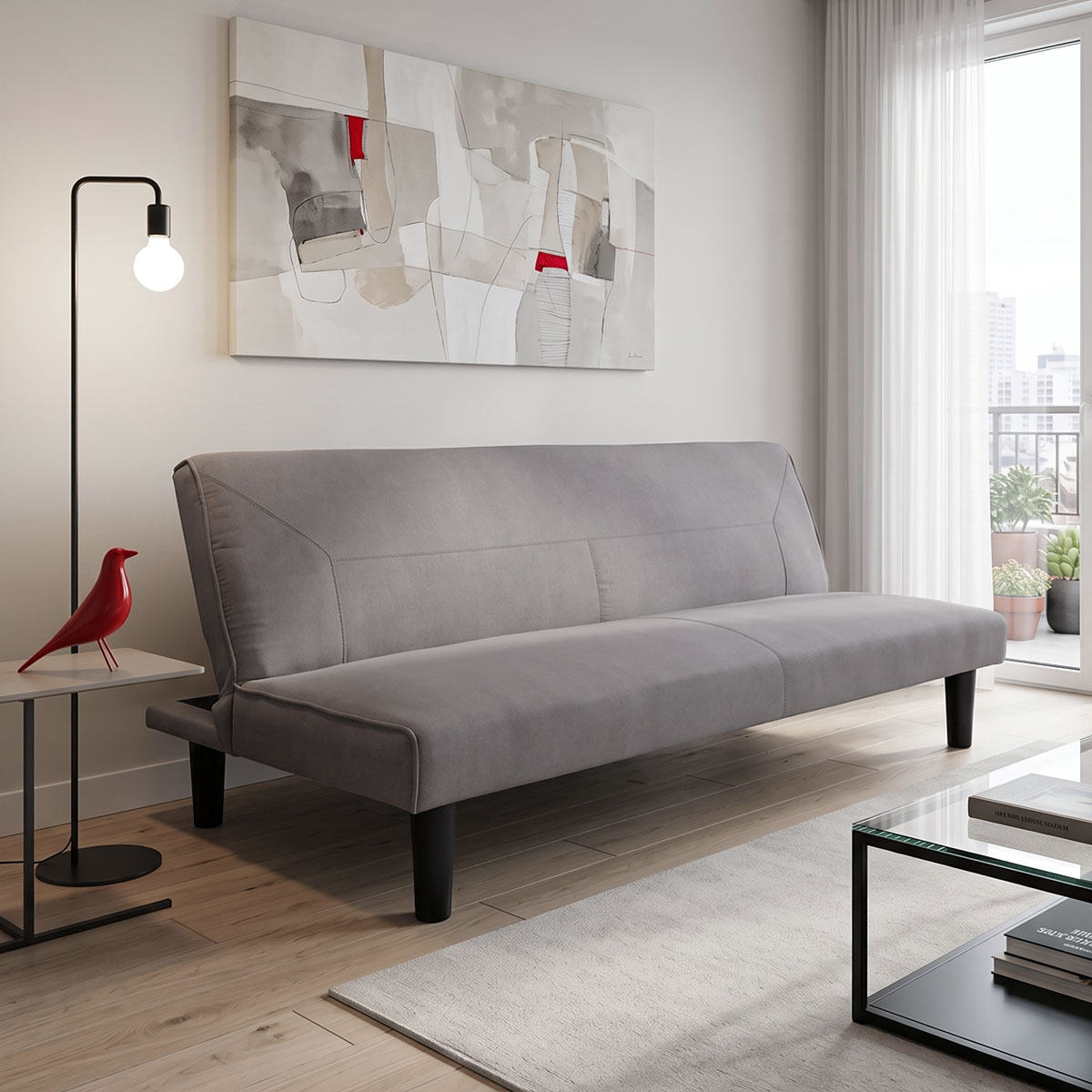 035-000118 Sofa bed Kedran 3seater grey fabric 166x75.5x70cm - Слика 1