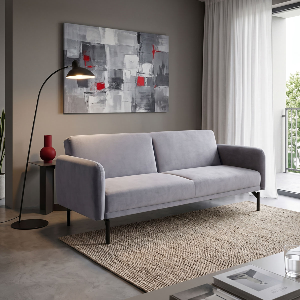 035-000120 Sofa bed Veluto 3seater anthracite velvet 197x85x83cm - Image 1