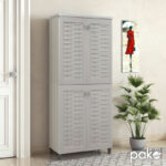 Shoe cabinet MANTAM 24 pairs white-grey 78x40x170.5cm
