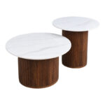 Coffee table Skerta set of 2 pieces white sintered stone mdf walnut base - Image 2